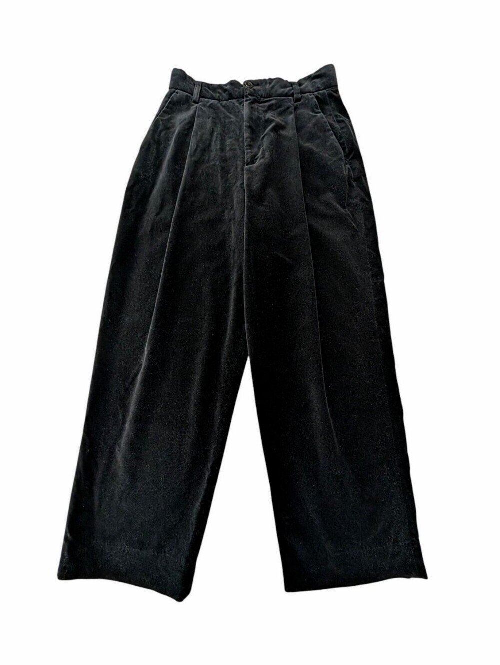 Zara Woman Black Velour Velvet Pants Size 30 Pleated High Waist Pockets Formal